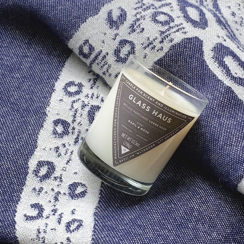 Octopus Alpaca Throw in Navy with Glass Haus Candle
