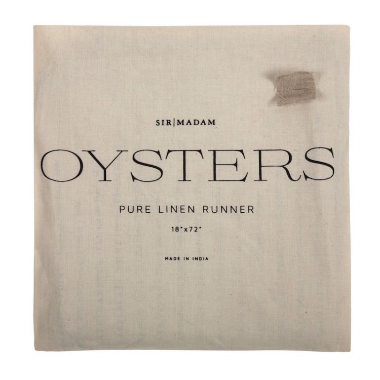 Outer packaging of the Sir Madam Oyster List Table Runner