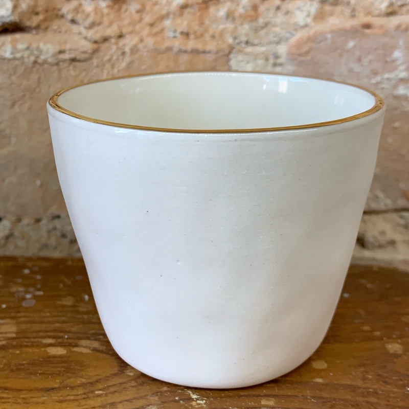 White Sake Cup with Gold Rim